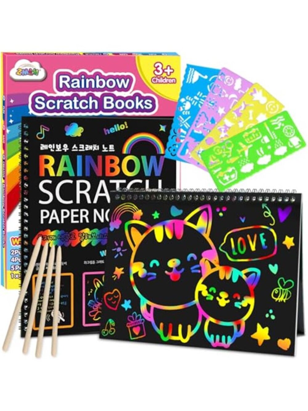ZMLM Scratch Paper Art-Crafts Gift: 2 Pack Rainbow Notebooks Supplies Toys